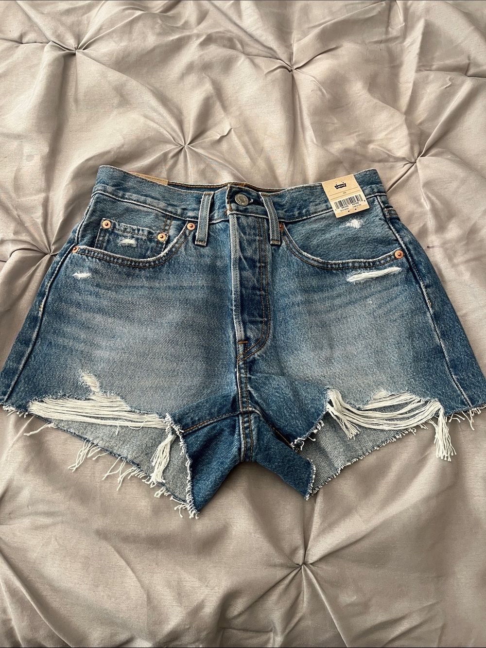 Levi's Distressed High-Rise Denim Shorts